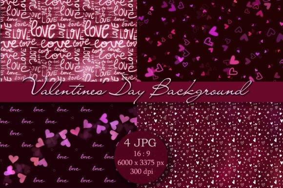 4 Valentine’s Day Backgrounds: Pink & Maroon Heart Digital Paper Pack
